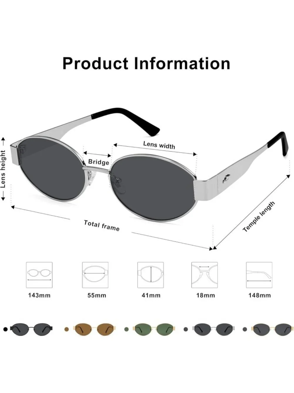 Women's Shiny Silver Grey Lens Oval Trendy Shades UV400 Protection Sunglasses